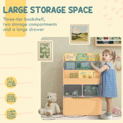 Kids Bookshelf and Toy Organiser with Drawer and Wheels for Easy Storage, Pink