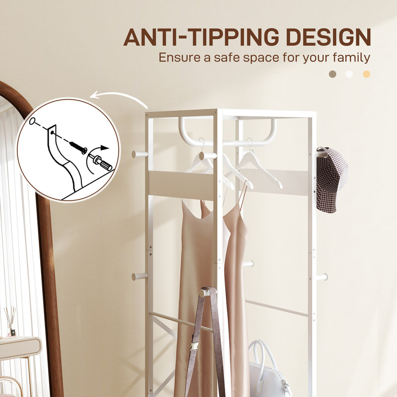 White Multi Storage Clothes Rail With Shelves And Hanging Space