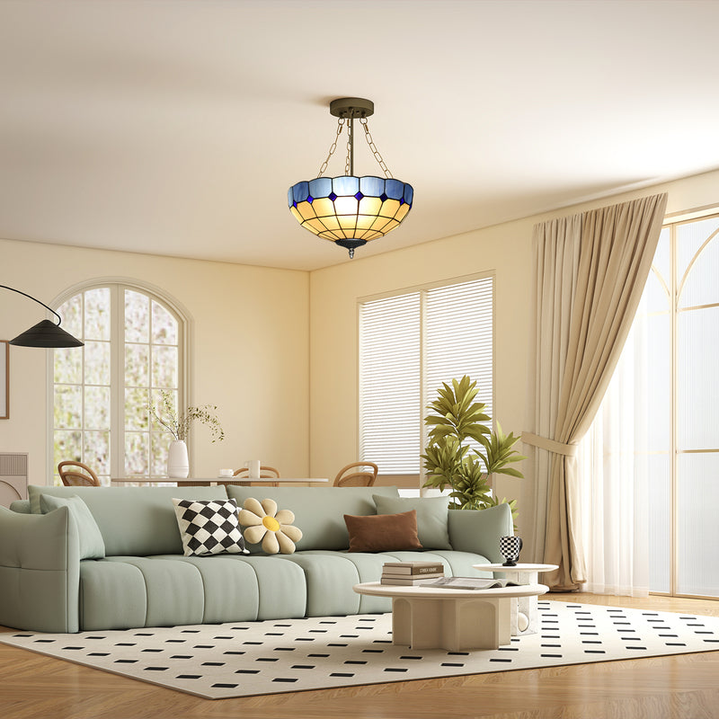 Vintage Ceiling Light with 3 E27 Bulb Holders Ideal for Living Rooms Semi Flush Mount Brown