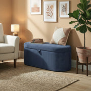 Ottoman Storage Bench with Hidden Compartment and Padded Seat for Living Room Blue AOSOM