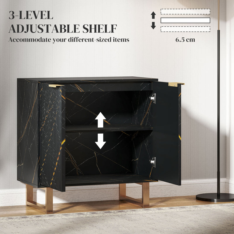 Elegant Black Sideboard with Gold Accents and Storage Shelves by HOMCOM