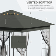 Grey 3 x 3m Steel Frame Garden Gazebo with Drapes, Double Roof for Outdoor Shade