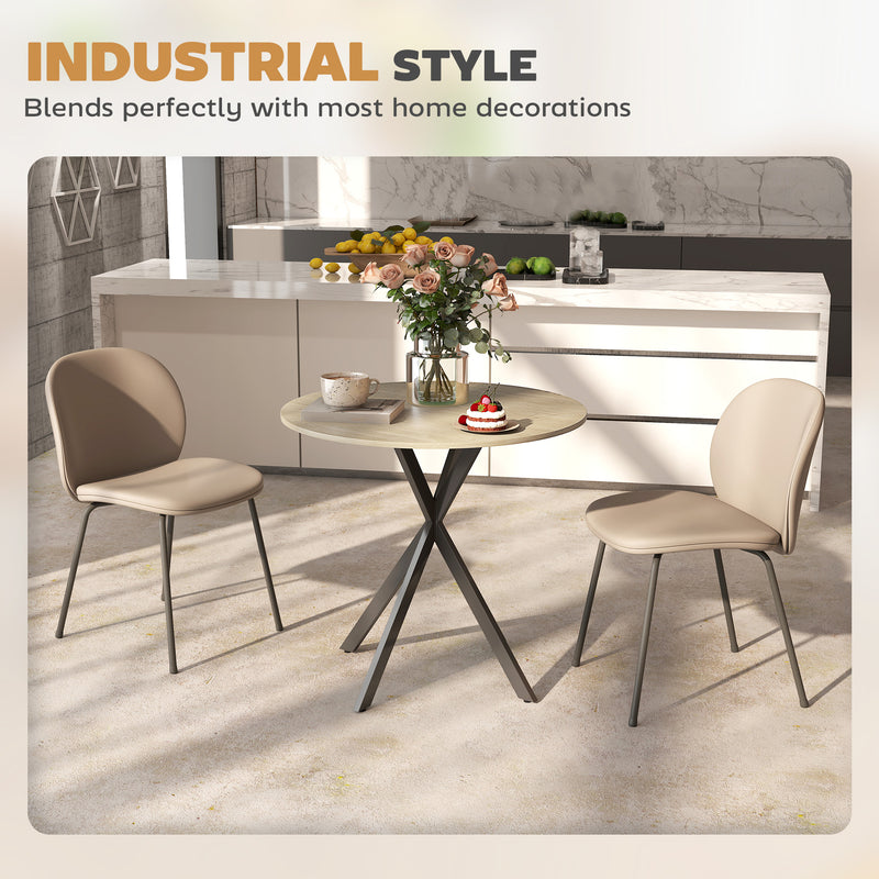 Round 80cm Industrial Dining Table in Oak Finish Ideal for Small Kitchens or Dining Areas