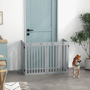 Grey Wooden Foldable Freestanding Pet Safety Gate with Support Feet by PawHut