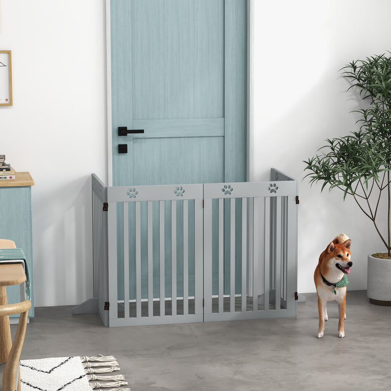Grey Wooden Foldable Freestanding Pet Safety Gate with Support Feet by PawHut