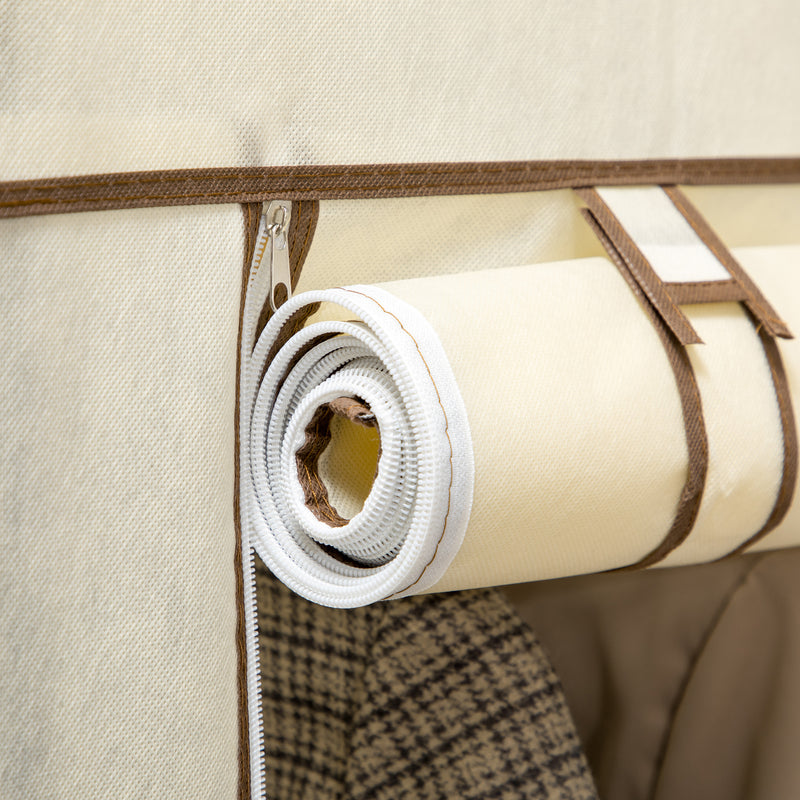 Cream White Fabric Portable Wardrobe with 6 Shelves and Hanging Rail by HOMCOM