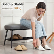 PU Leather Shoe Storage Bench With Padded Seat and Hidden Compartment, Grey