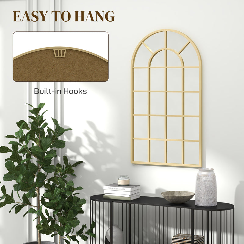 Arched Wall Mirror with Grid Design for Bedrooms and Hallways Gold Tone 110 x 65cm