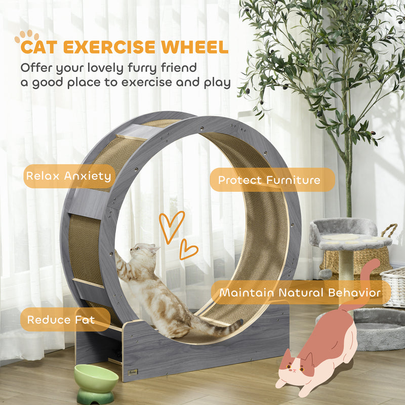 Grey Cat Exercise Wheel with Brake and Scratching Pads by PawHut