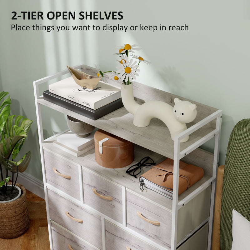 Rustic Wooden Chest of 7 Fabric Drawers with Natural Finish by HOMCOM