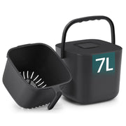 Songmics 7L black compost bin with lid and strainer basket, studio shot