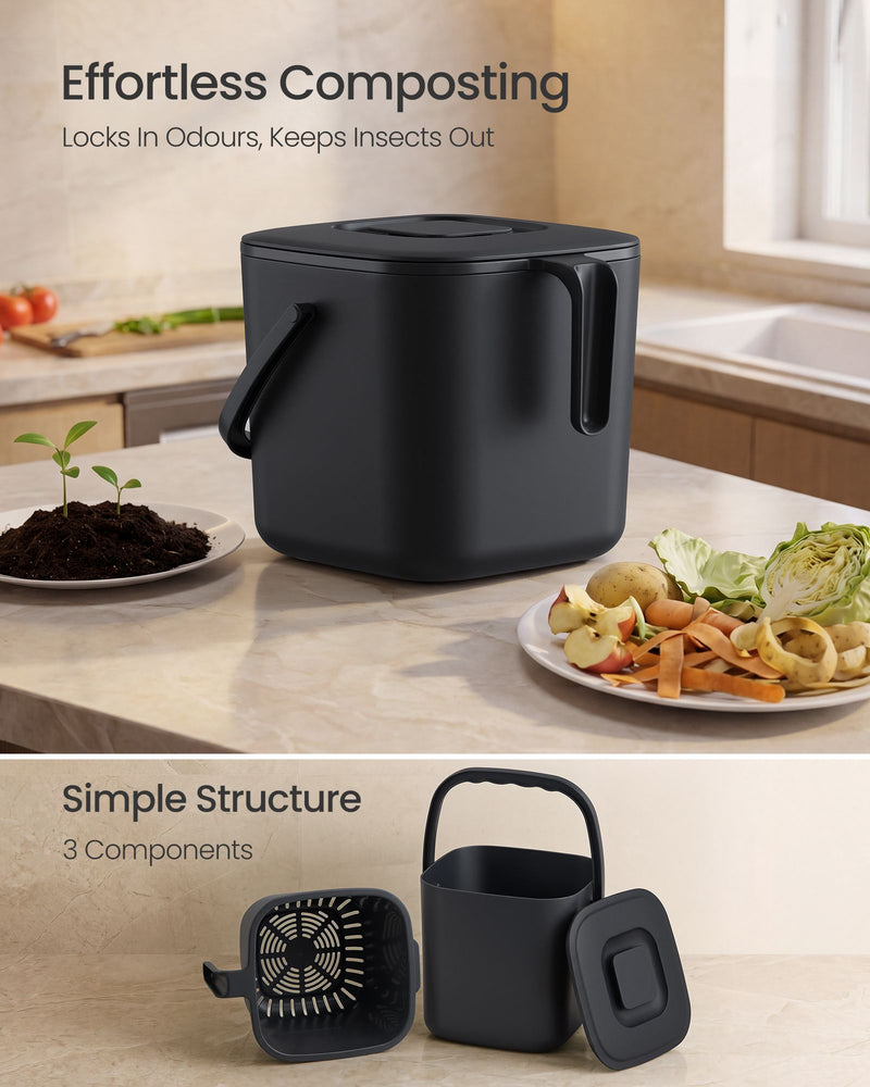 Songmics compost bin odour-proof lid and 3-piece structure of basket, bin and lid