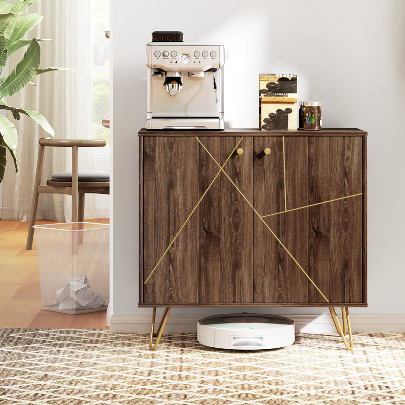 Brown Sideboard Storage Cabinet with Adjustable Shelf and Gold Hairpin Legs by HOMCOM