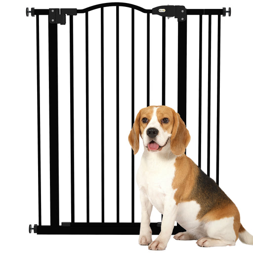 Freestanding Metal Dog Safety Gate Adjustable Folding Pet Barrier for Doorways Black