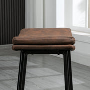 Set of 2 Industrial Bar Stools with Curved Seat and Steel Frame for Kitchen Brown
