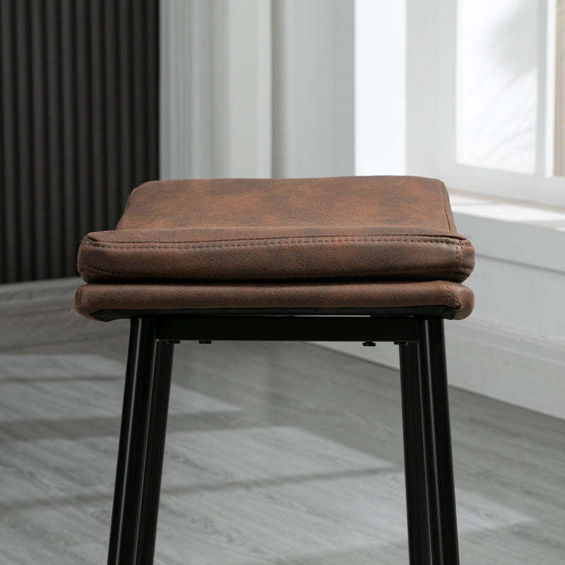 Set of 2 Industrial Bar Stools with Curved Seat and Steel Frame for Kitchen Brown