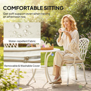 Garden Bistro Set for 2 with Cushions and Parasol Hole, Cast Aluminium White Outsunny