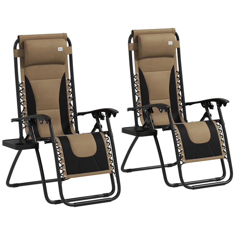Set of 2 Zero Gravity Recliner Outdoor Chairs with Padded Seat and Cup Holder by Outsunny