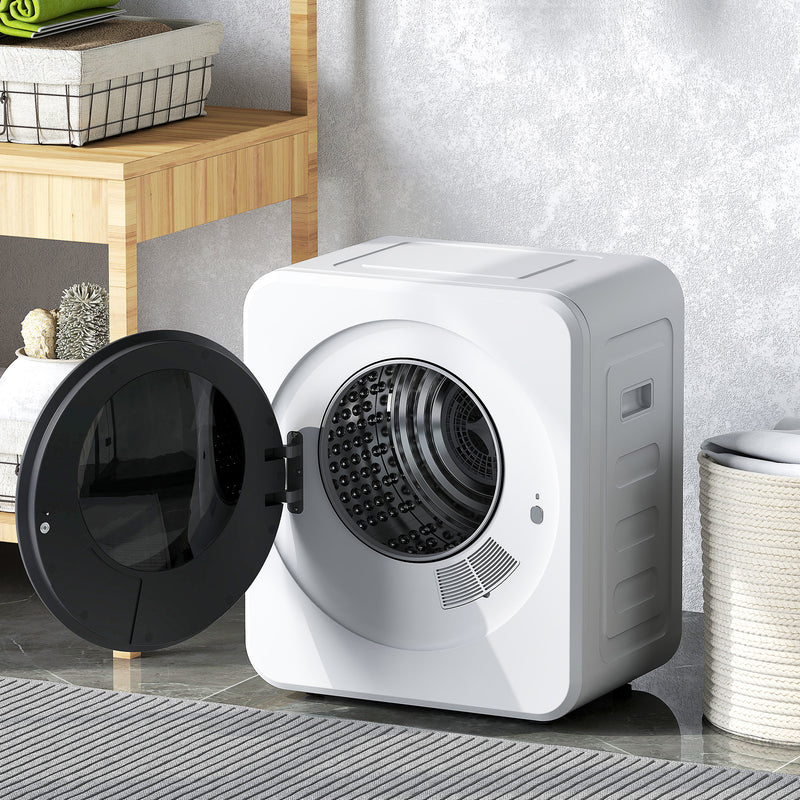 4kg Compact Freestanding Tumble Dryer with Timer and Steel Drum for Small Spaces White AOSOM