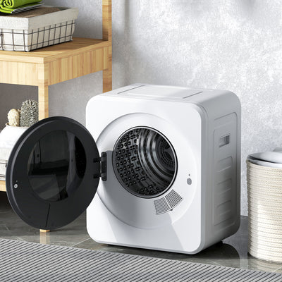 4kg Compact Freestanding Tumble Dryer with Timer and Steel Drum for Small Spaces White AOSOM