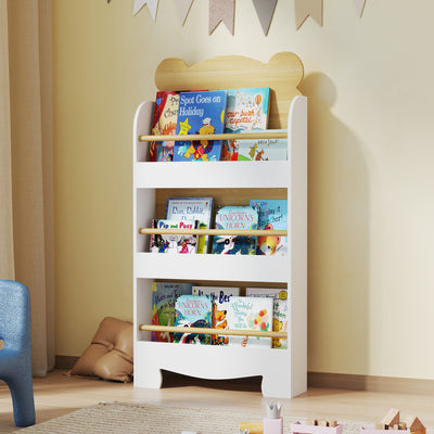 3 Tier Kids Bookshelf With Bear Design Space Saving Bookcase For Bedroom Or Playroom White AOSOM
