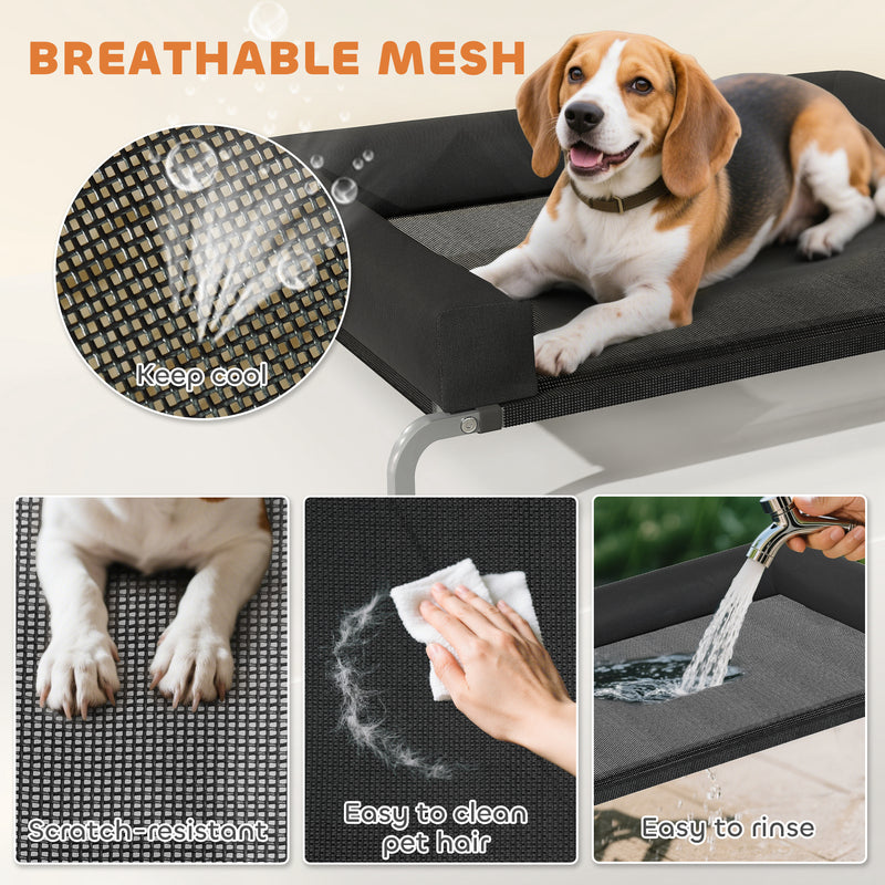 Raised Pet Bed for Medium Dogs or Cats with Cooling Mesh and Support Pillow Black AOSOM