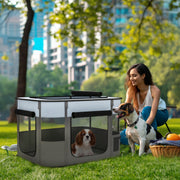 Portable Foldable Dog Playpen with Ground Stakes and Storage Bag for Travel, Grey