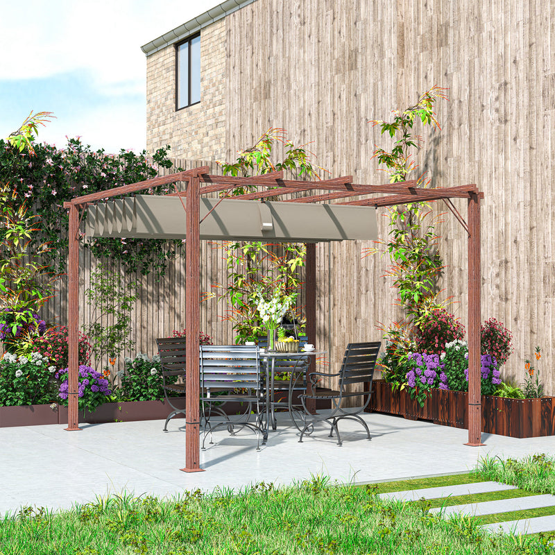 3 x 3 m Retractable Roof Pergola with Natural Wood Finish for Garden and Patio by Outsunny