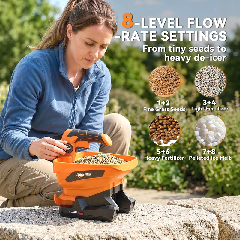 Cordless Handheld Lawn Spreader for Even Seed Fertiliser or Salt Coverage Orange AOSOM