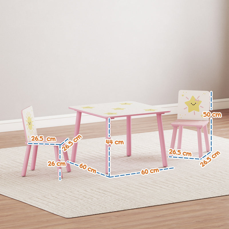 3 Piece Kids Table and Chair Set for Bedroom or Playroom with Storage Feature, Pink