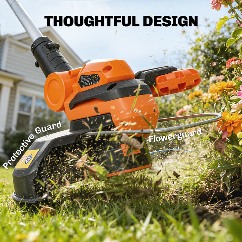 Cordless Garden Strimmer With Adjustable Handle for Easy Lawn Trimming Orange AOSOM