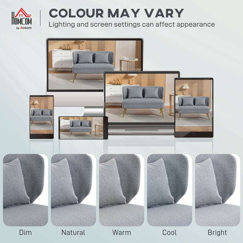 2 Seater Sofa, Light Grey Wing Back Sofa With Thick Cushioned Seat And Gold Metal Legs For Small Living Rooms
