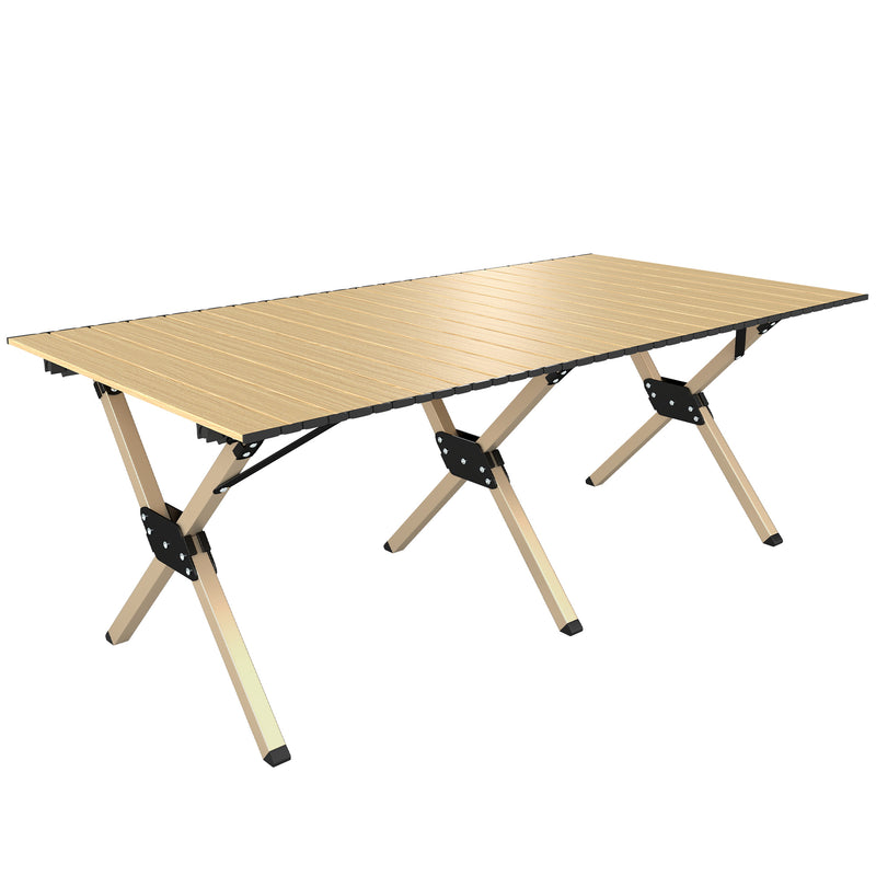 Folding Camping Table with Roll Up Top for Stable Outdoor Meals Dark Brown