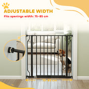 Extra Wide Dog Gate with Walk Through Door for Stairs Hallways and Doorways Black AOSOM