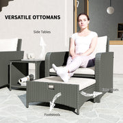 Five Piece Rattan Garden Furniture Set with Coffee Table and Ottomans in Cream White by Outsunny