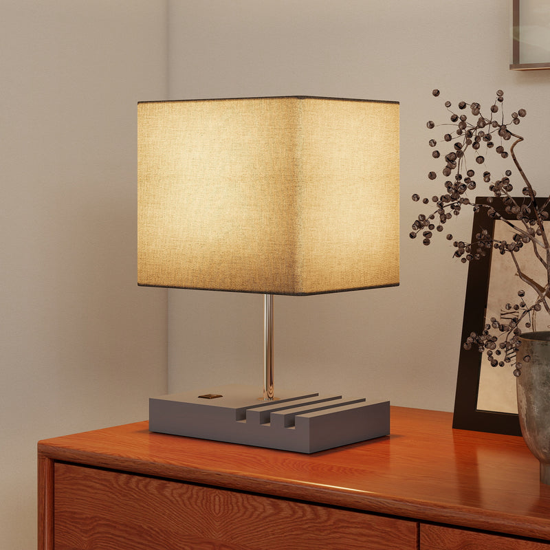 Modern Bedside Table Lamp with USB Charging Ports and Phone Holders for Bedroom Grey AOSOM