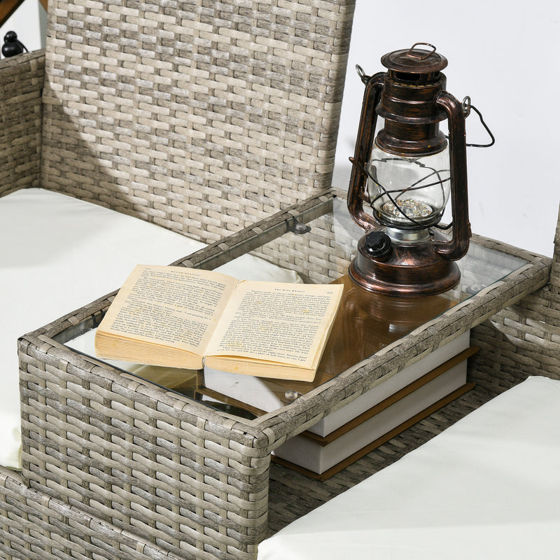 Grey 2 Seater Rattan Garden Chair With Built In Table For Patio Or Balcony