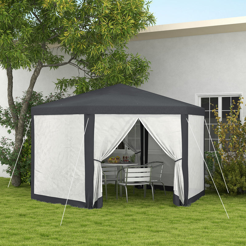 4M Hexagon Gazebo With Netting Dark Grey Outdoor Canopy Tent For Garden Events By Outsunny