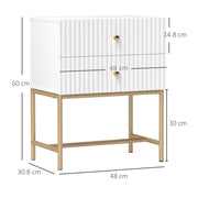 White 2 Drawer Bedside Table With Gold Legs Elegant Bedroom Storage by HOMCOM