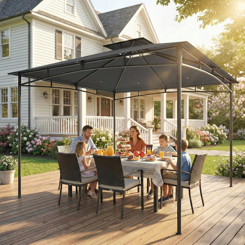 3x3m Metal Garden Gazebo with Weatherproof Canopy for Outdoor Dining and Gatherings, Dark Grey Outsunny