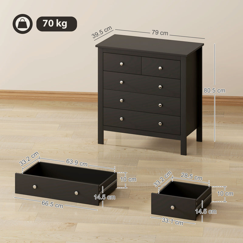 Chest of Drawers with Five Spacious Storage Drawers for Bedroom or Living Room Black AOSOM