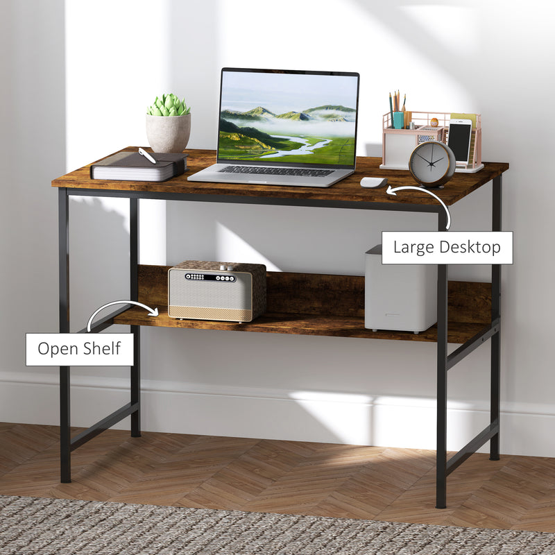 Rustic Brown 2 Tier Computer Desk 100 x 60 cm with Storage Shelf