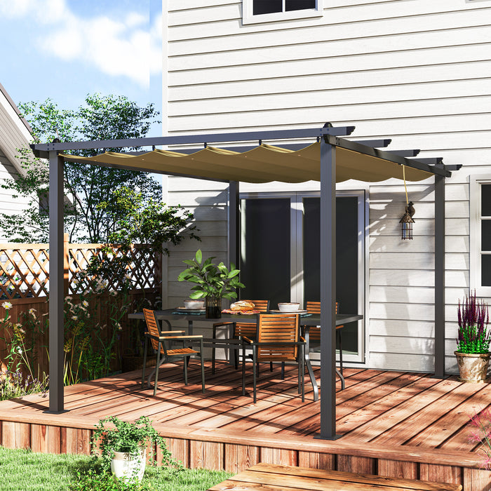 Khaki 3 x 4m Aluminium Pergola with Retractable Roof for Garden and Patio by Outsunny