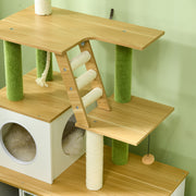 2 in 1 Hidden Cat Litter Box and Cat Tree with Scratching Posts and House, Oak
