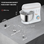 White 1400W Stand Mixer 5L with 6 Speeds Dough Hook Whisk and Splash Guard by HOMCOM