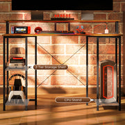 Rustic Brown Computer Desk with LED Lights and Power Outlets 120cm by HOMCOM