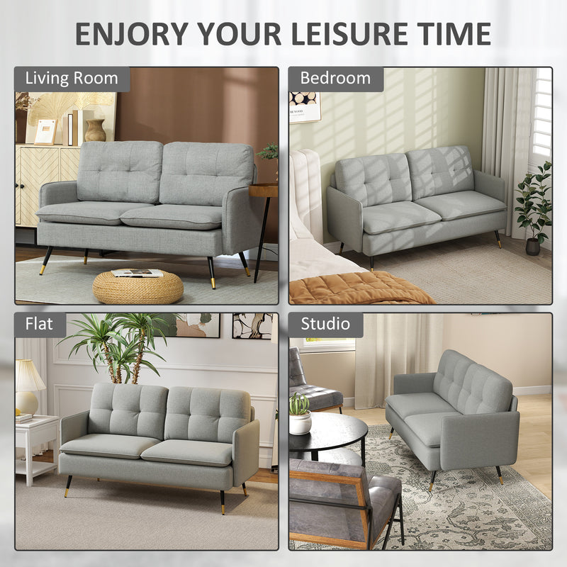 Modern 2 Seater Sofa With Cushions and Steel Legs For Living Room Comfort Grey