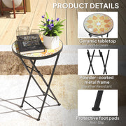 Folding Mosaic Garden Table for Drinks and Plants Space Saving Outdoor Use Yellow Orange Outsunny