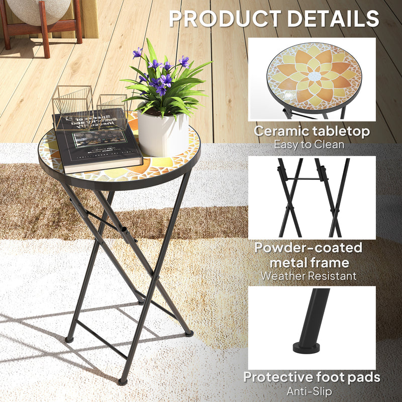 Folding Mosaic Garden Table for Drinks and Plants Space Saving Outdoor Use Yellow Orange Outsunny