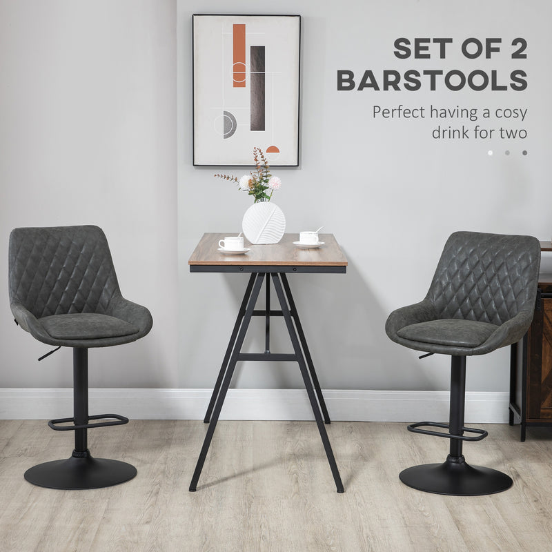 Set of 2 Adjustable Swivel Bar Stools with Backrest for Kitchen or Home Bar Dark Grey